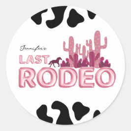 Ballonlettertype 'Last rodeo' en koeienprint Ronde Sticker