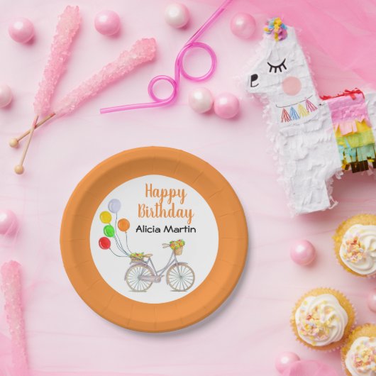 Ballonmand Bloemfiets Elke leeftijd Verjaardag Papieren Bordje (Feest)