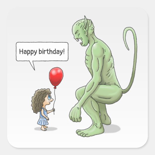 Ballonmeisje en Kobold Vierkante Sticker (Voorkant)