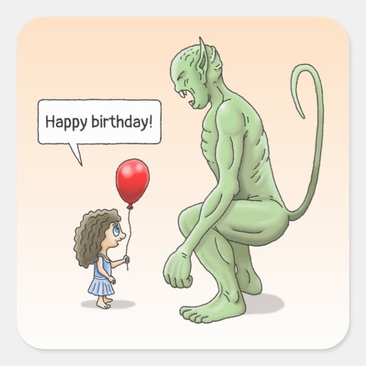 Ballonmeisje en Kobold Vierkante Sticker (Voorkant)
