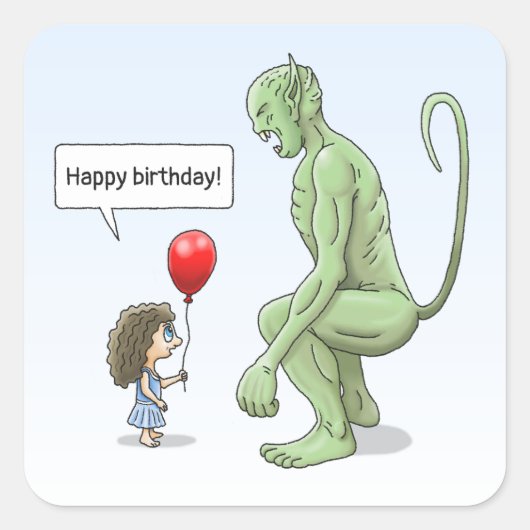 Ballonmeisje en Kobold Vierkante Sticker (Voorkant)