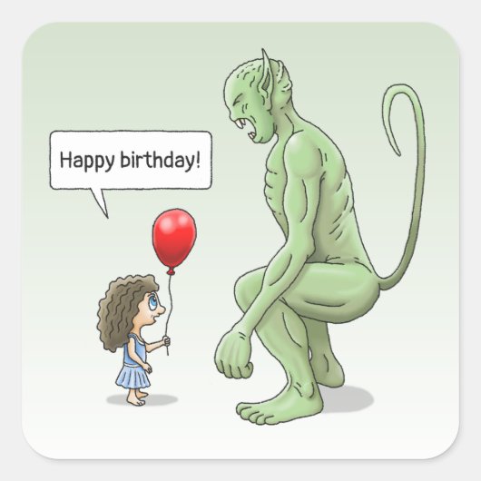 Ballonmeisje en Kobold Vierkante Sticker (Voorkant)