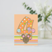 Ballonmuis Sinaasappel 4e verjaardag Briefkaart (Staand voorkant)