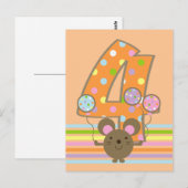 Ballonmuis Sinaasappel 4e verjaardag Briefkaart (Voorkant / Achterkant)