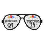 Ballonnen 21e verjaardagsfeestje tinten aviator zonnebril (Voorkant)