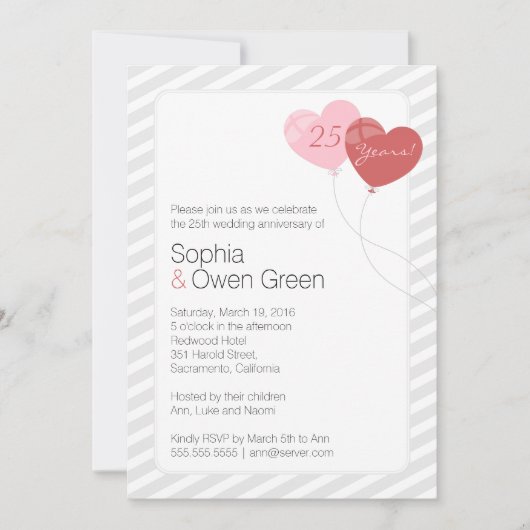 Ballonnen 25ste bruiloft jubileumfeest kaart (Voorkant)