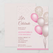 Ballonnen 77ste verjaardag uitnodigingen Roze Conf (Voorkant / Achterkant)