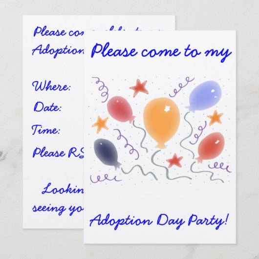 Ballonnen Adoptie Dag Party uitnodiging (Voorkant / Achterkant)