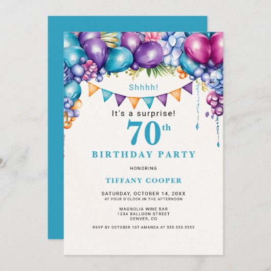 Ballonnen Bloemen Verrassing 70ste Verjaardagsfees Kaart (Voorkant / Achterkant)