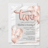 Ballonnen Brieven Marmeren Roos Goud 2e Verjaardag Kaart (Voorkant)