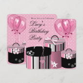  ballonnen cadeau roze en zwart verjaardagsfeestje kaart (Voorkant / Achterkant)