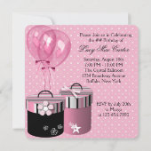  ballonnen cadeau roze en zwart verjaardagsfeestje kaart (Achterkant)