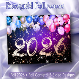 Ballonnen Confetti Happy New Year Elegant Roos Gol Folie Feestdagen Briefkaart