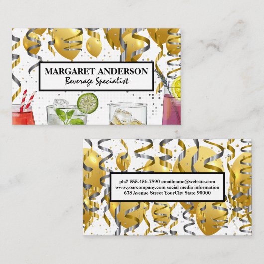 Ballonnen | Confetti | Mixed Cocktails Visitekaartje (Voorkant / Achterkant)