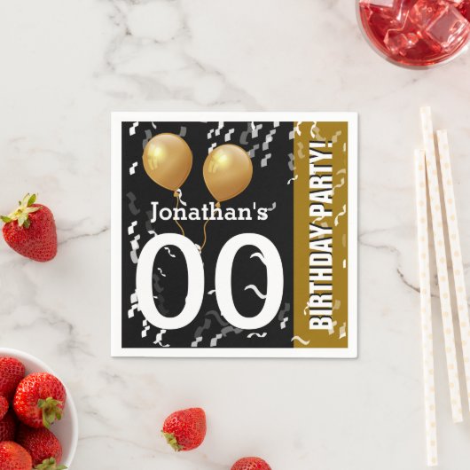 Ballonnen Confetti Modern Birthday B01 ZWART GOUD Servetten (Insitu)