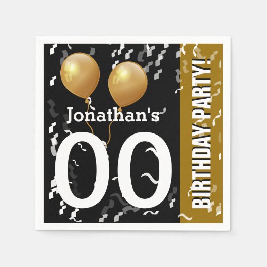 Ballonnen Confetti Modern Birthday B01 ZWART GOUD Servetten (Voorkant)