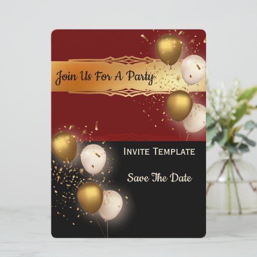 Ballonnen Confetti Save the date- Feestje Kaart (Staand voorkant)