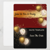 Ballonnen Confetti Save the date- Feestje Kaart (Voorkant / Achterkant)