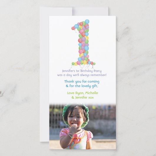 Ballonnen Dankjewel Fotokaart voor de 1e verjaarda Bedankkaart (Voorkant)