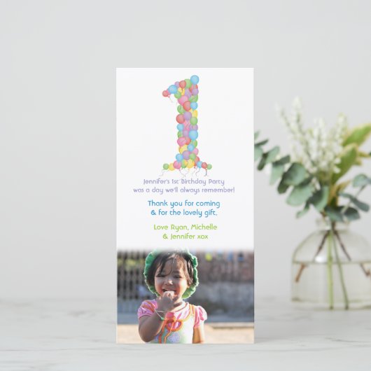 Ballonnen Dankjewel Fotokaart voor de 1e verjaarda Bedankkaart (Staand voorkant)