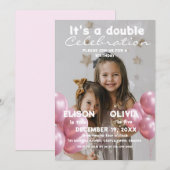 Ballonnen Dubbele Viering Foto Kinderen Verjaardag Kaart (Voorkant / Achterkant)