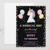 Ballonnen Eenhoorn Verjaardag Uitnodigingen (Voorkant / Achterkant)