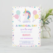 Ballonnen Eenhoorn Verjaardag Uitnodigingen (Staand voorkant)