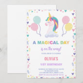 Ballonnen Eenhoorn Verjaardag Uitnodigingen (Voorkant / Achterkant)