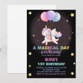 Ballonnen Eenhoorn Verjaardag Uitnodigingen (Voorkant / Achterkant)