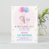 Ballonnen Eenhoorn Verjaardag Uitnodigingen (Staand voorkant)