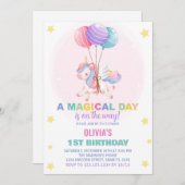 Ballonnen Eenhoorn Verjaardag Uitnodigingen (Voorkant / Achterkant)