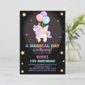 Ballonnen Eenhoorn Verjaardag Uitnodigingen (Staand voorkant)