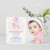 Ballonnen Eenhoorn Verjaardag Uitnodigingen met fo (Staand voorkant)