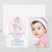 Ballonnen Eenhoorn Verjaardag Uitnodigingen met fo (Voorkant / Achterkant)