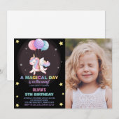Ballonnen Eenhoorn Verjaardag Uitnodigingen met fo (Voorkant / Achterkant)