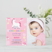 Ballonnen Eenhoorn Verjaardag Uitnodigingen met fo (Staand voorkant)