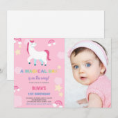 Ballonnen Eenhoorn Verjaardag Uitnodigingen met fo (Voorkant / Achterkant)