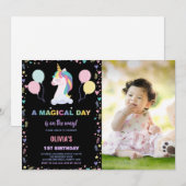 Ballonnen Eenhoorn Verjaardag Uitnodigingen met fo (Voorkant / Achterkant)