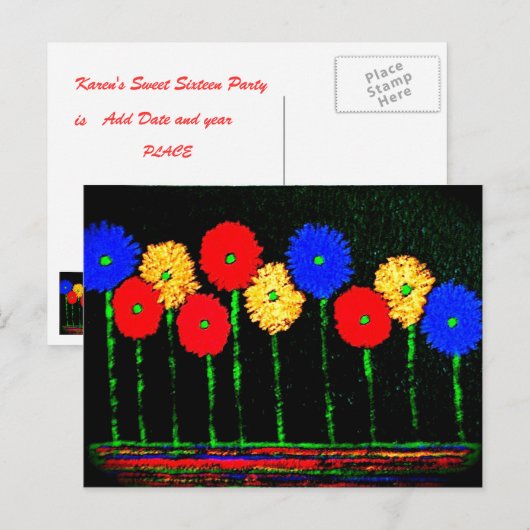 Ballonnen en bloemen Sweet Sixteen Save the Date Aankondigingskaart (Voorkant / Achterkant)