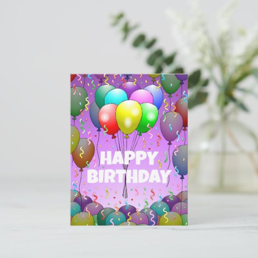 Ballonnen en Confetti Verjaardag Kaart (Staand voorkant)