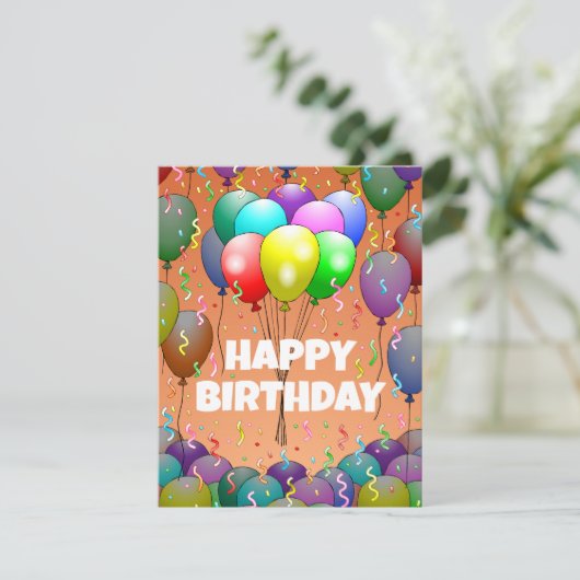 Ballonnen en Confetti Verjaardag Kaart (Staand voorkant)