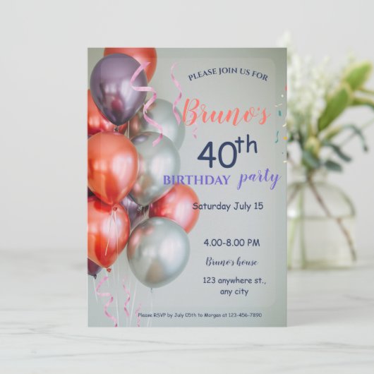 Ballonnen en Confetti verjaardagsuitnodiging Kaart (Staand voorkant)