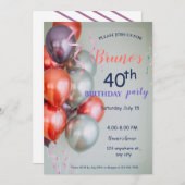 Ballonnen en Confetti verjaardagsuitnodiging Kaart (Voorkant / Achterkant)