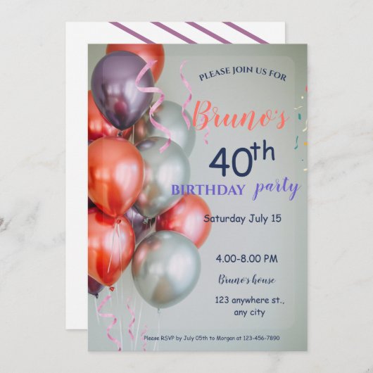 Ballonnen en Confetti verjaardagsuitnodiging Kaart (Voorkant / Achterkant)