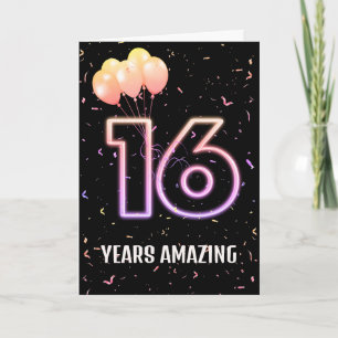 Ballonnen en confetti voor 16e verjaardag kaart
