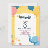 Ballonnen en Elephant Yellow Kids Verjaardagsfeest Kaart (Voorkant)