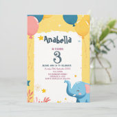 Ballonnen en Elephant Yellow Kids Verjaardagsfeest Kaart (Staand voorkant)