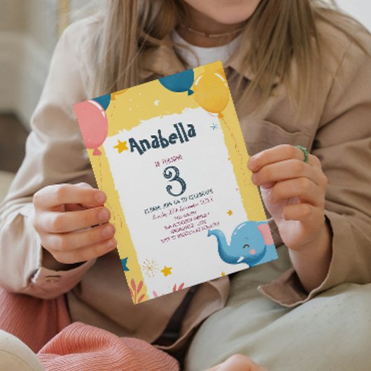 Ballonnen en Elephant Yellow Kids Verjaardagsfeest Kaart