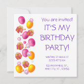 ballonnen en geschenken. Elegant jarig Kaart (Voorkant)