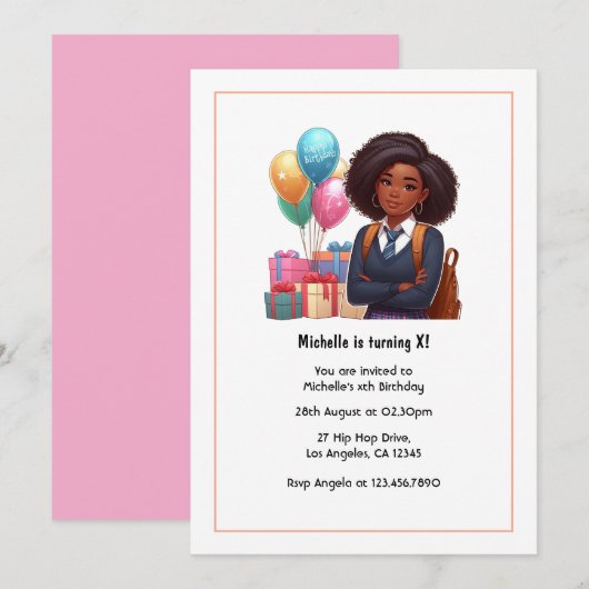 Ballonnen en geschenken Modern Girl Verjaardag Kaart (Voorkant / Achterkant)